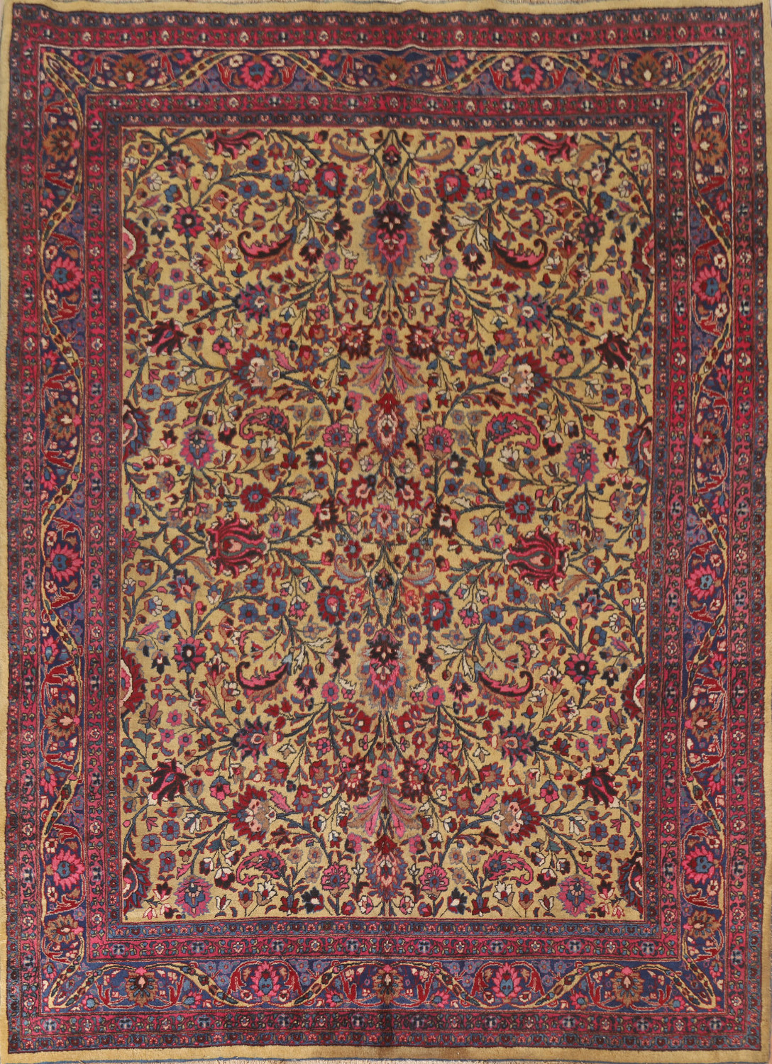 Antique Wool Mashad Persian Area Rug 9x11