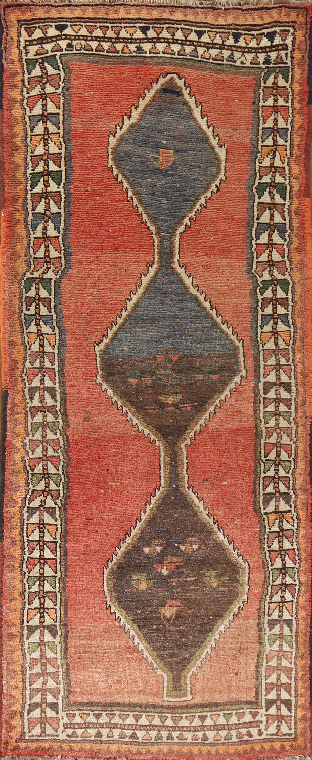 Vegetable Dye Wool Gabbeh Persian Runner Rug 3x8