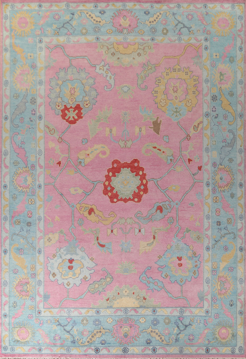 Pink & Blue Oushak Indian Large Rug 10x14