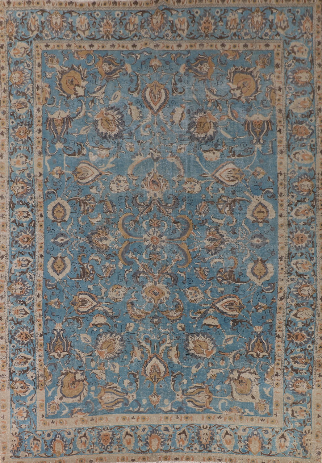 Light Blue Distressed Tabriz Persian Area Rug 10x13