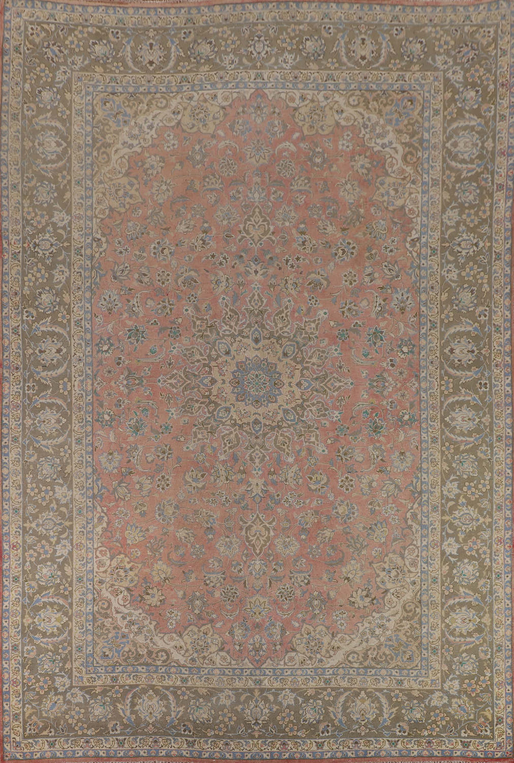 Vintage Wool Pink Kashan Persian Large Rug 10x14