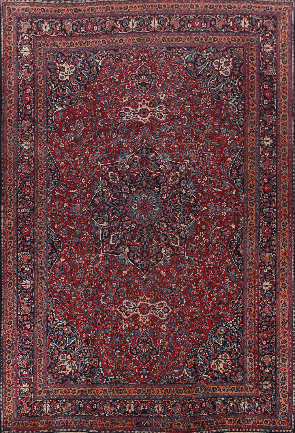 Antique Vegetable Dye Mashad Persian Large Rug 12x16