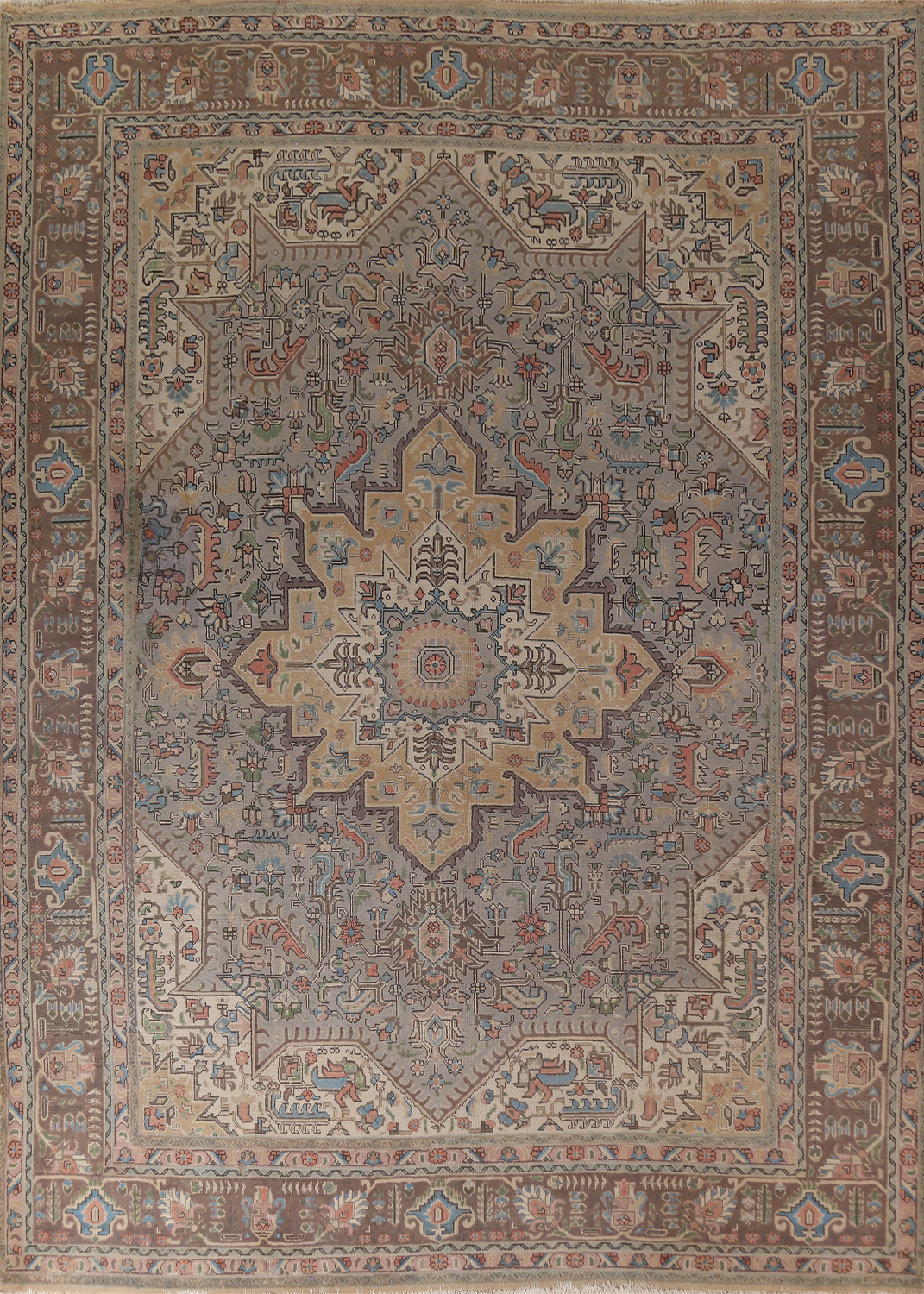 Geometric Gray Tabriz Persian Area Rug 10x12