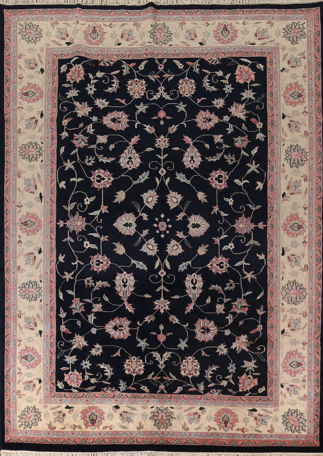 Navy Blue Floral Kashan Oriental Area Rug 9x12