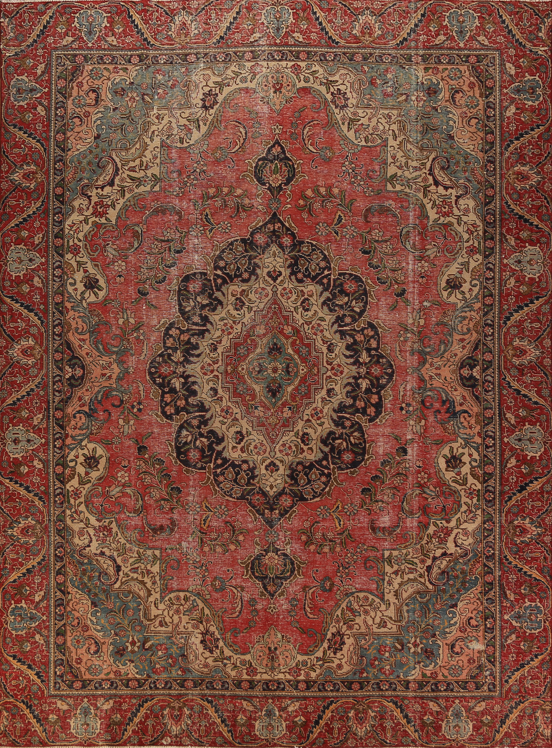 Pink Wool Medallion Tabriz Persian Area Rug 9x13