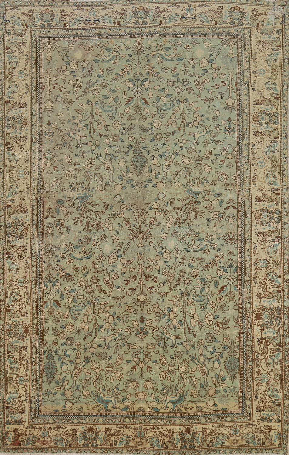 AllOver Green Floral Tabriz Persian Area Rug 6x9