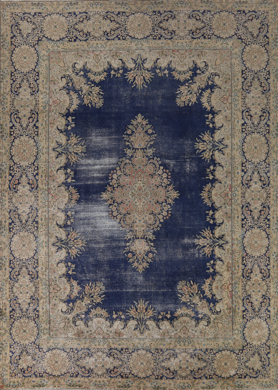 Royal Blue Handmade Floral Kerman Persian Area Rug 10x13