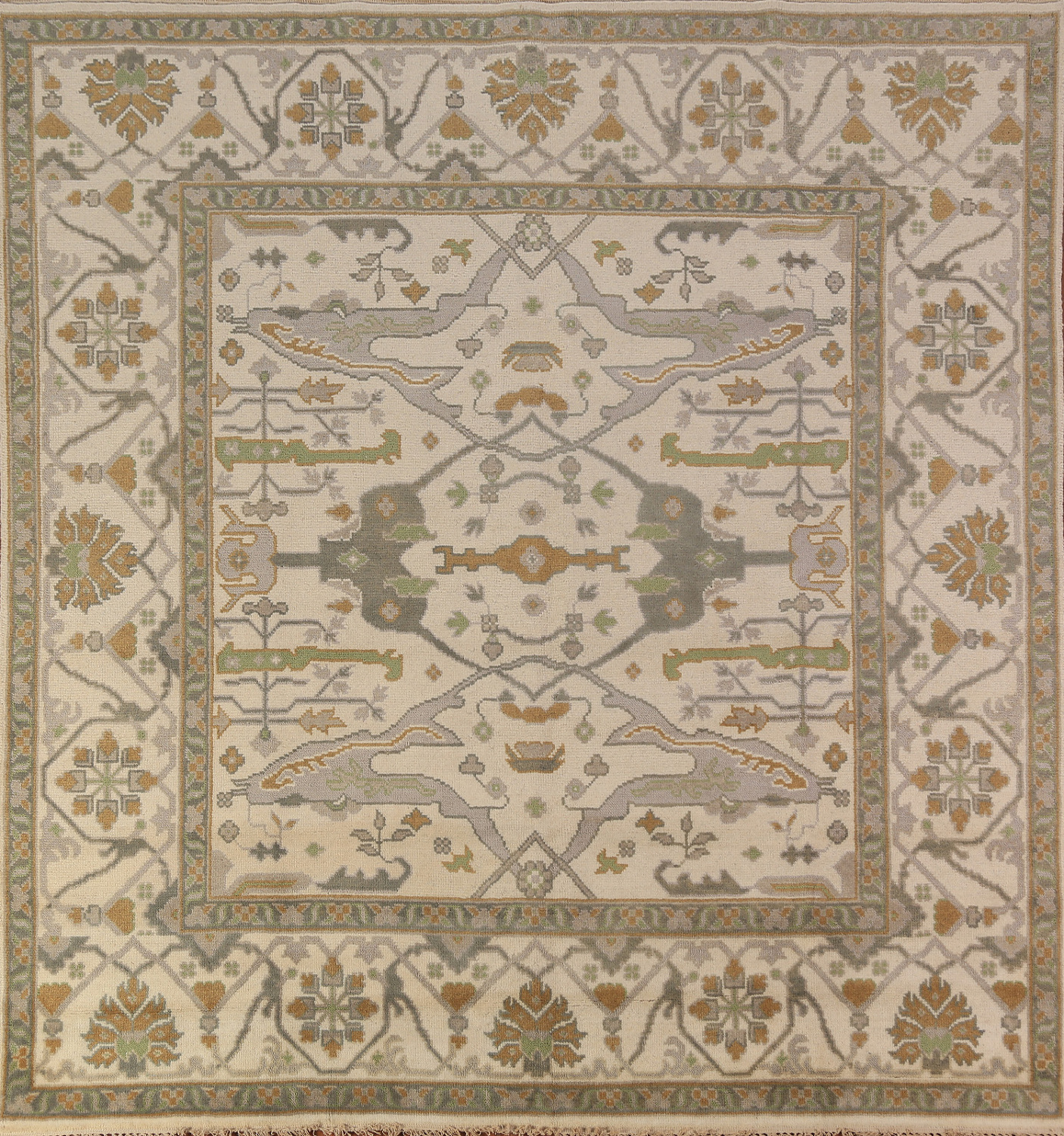 AllOver Floral Ivory Oushak Indian Square Rug 8x8