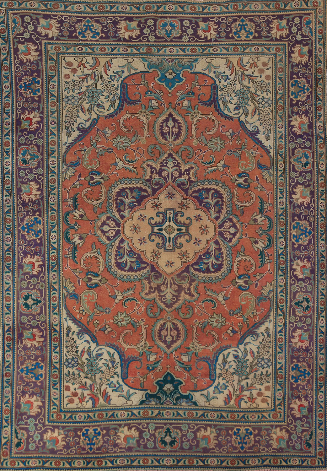 Orange Wool Tabriz Persian Area Rug 6x9