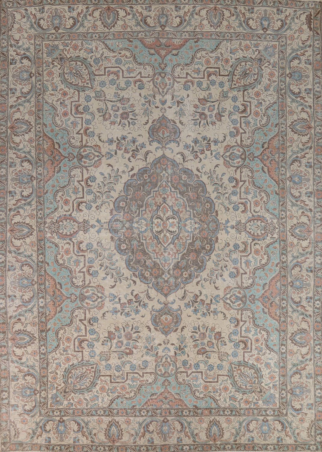 Ivory Wool Medallion Tabriz Persian Area Rug 10x13
