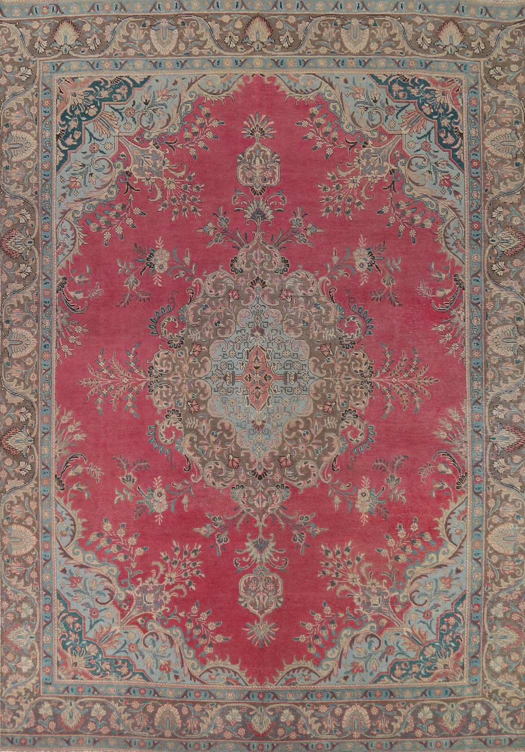 Pink Medallion Wool Tabriz Persian Area Rug 9x13