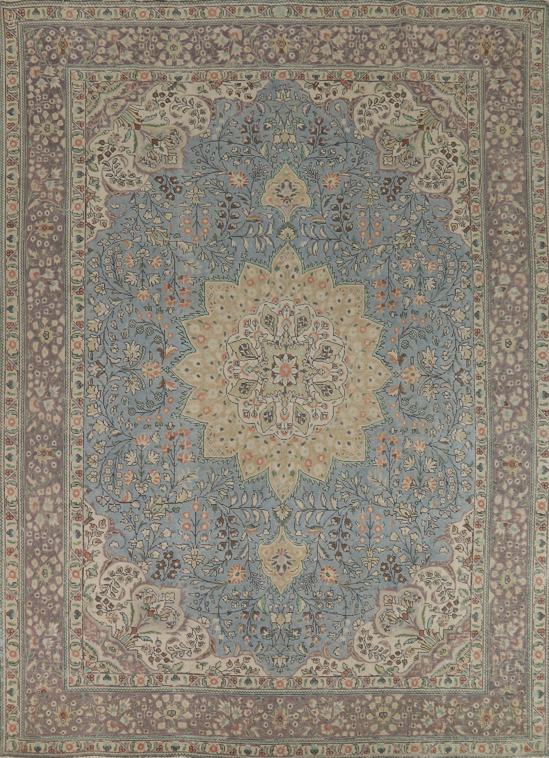 Light Blue Floral Tabriz Persian Area Rug 10x12