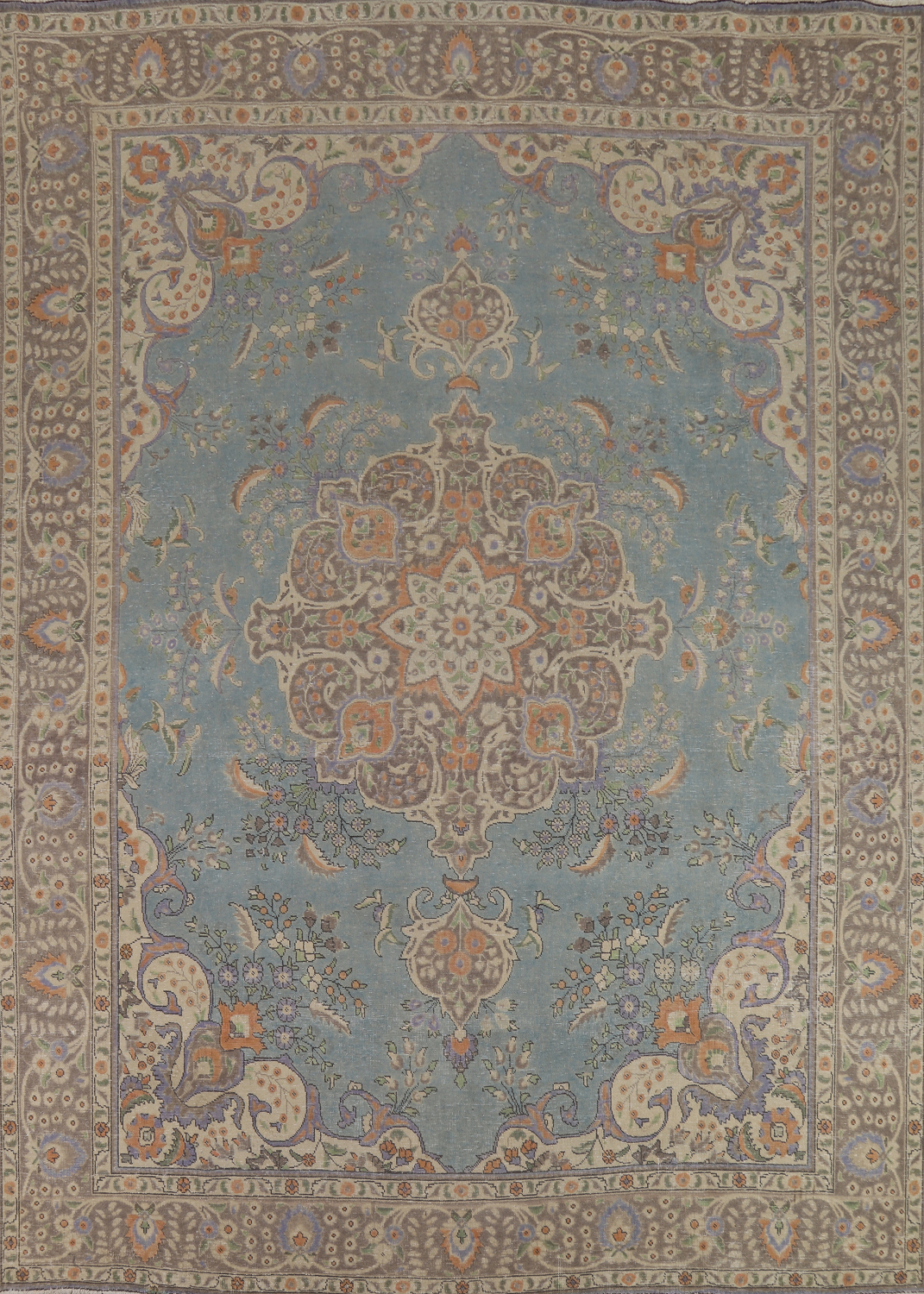 Light Blue Medallion Tabriz Persian Area Rug 10x12