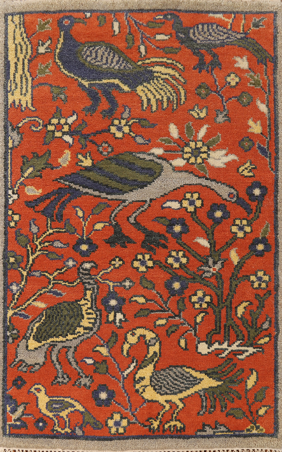 Orange Animals Wool Ziegler Indian Foyer Rug 3x5