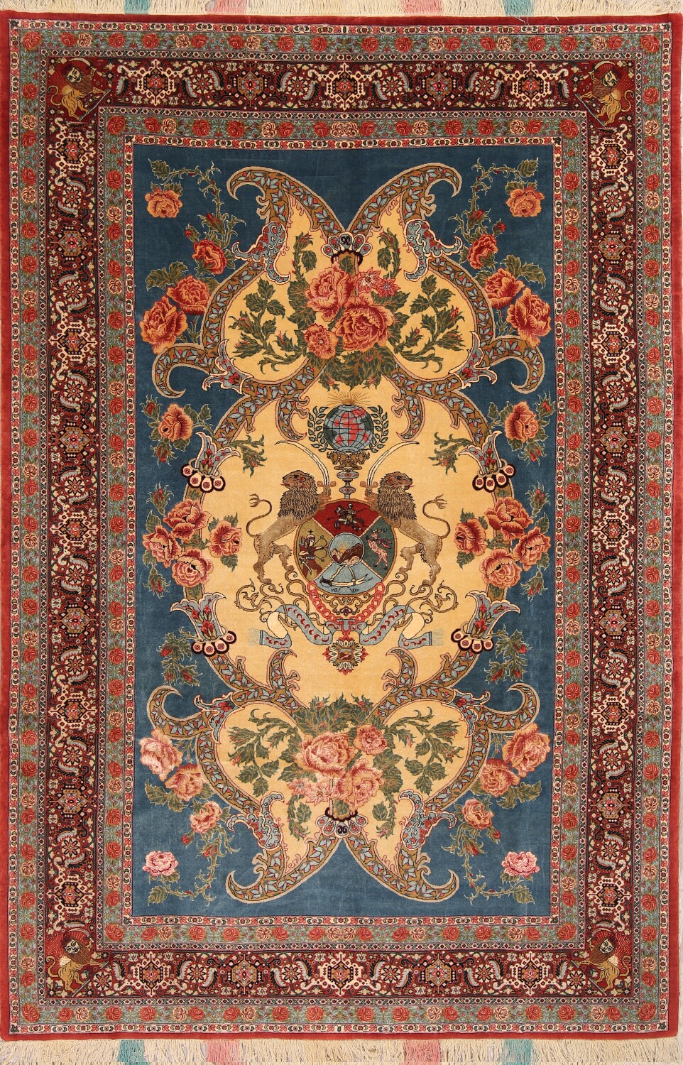 Vegetable Dye Pictorial Senneh Persian Area Rug 7x10