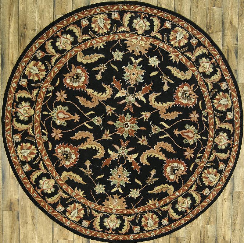 Traditional Floral Black Oushak Oriental Round Rug 10x10
