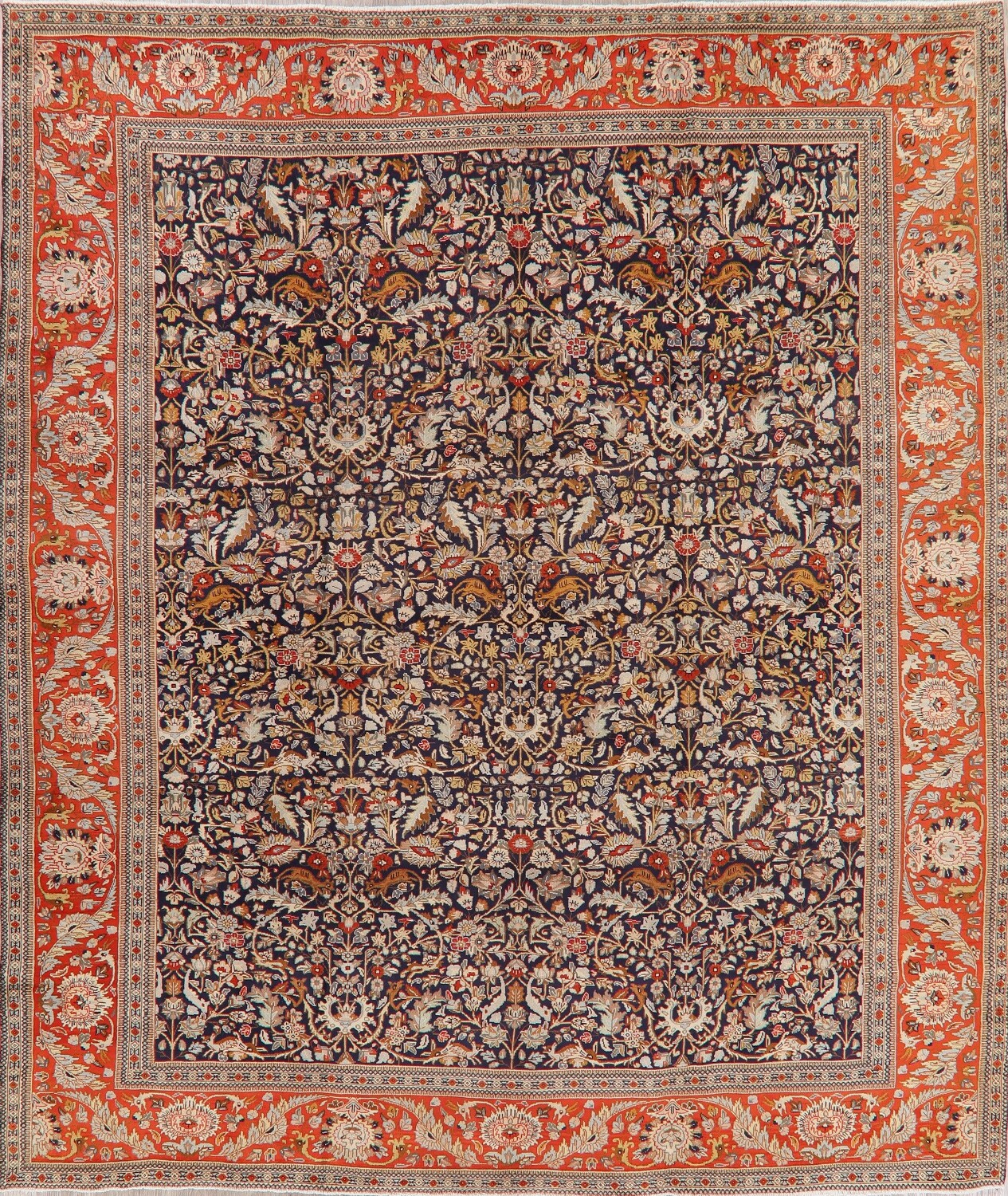 Navy Blue AllOver Floral Tabriz Persian Area Rug 10x12