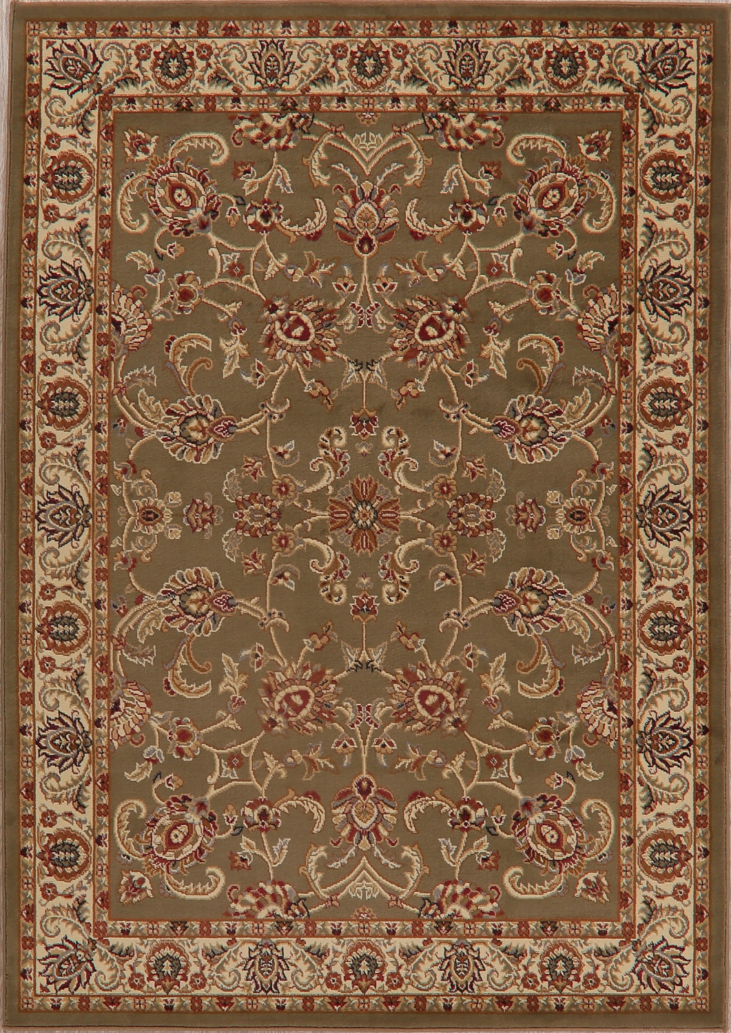 Classic Green Floral Area Rug 5x7