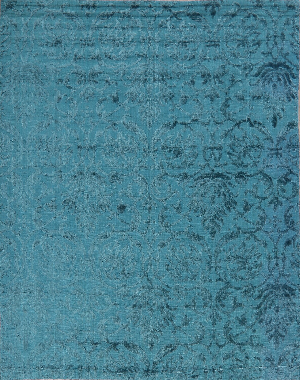 Teal Blue Silk Floral Area Rug 8x10