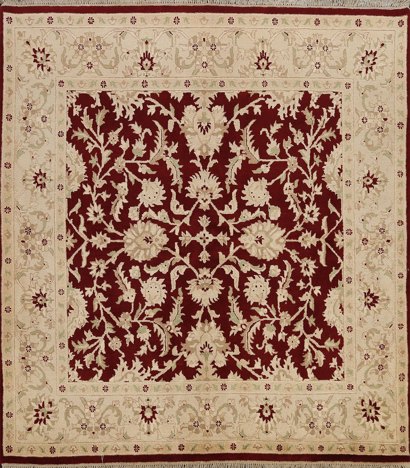 100 Vegetable Dye Floral Agra Oriental Area Rug 7x7 Square