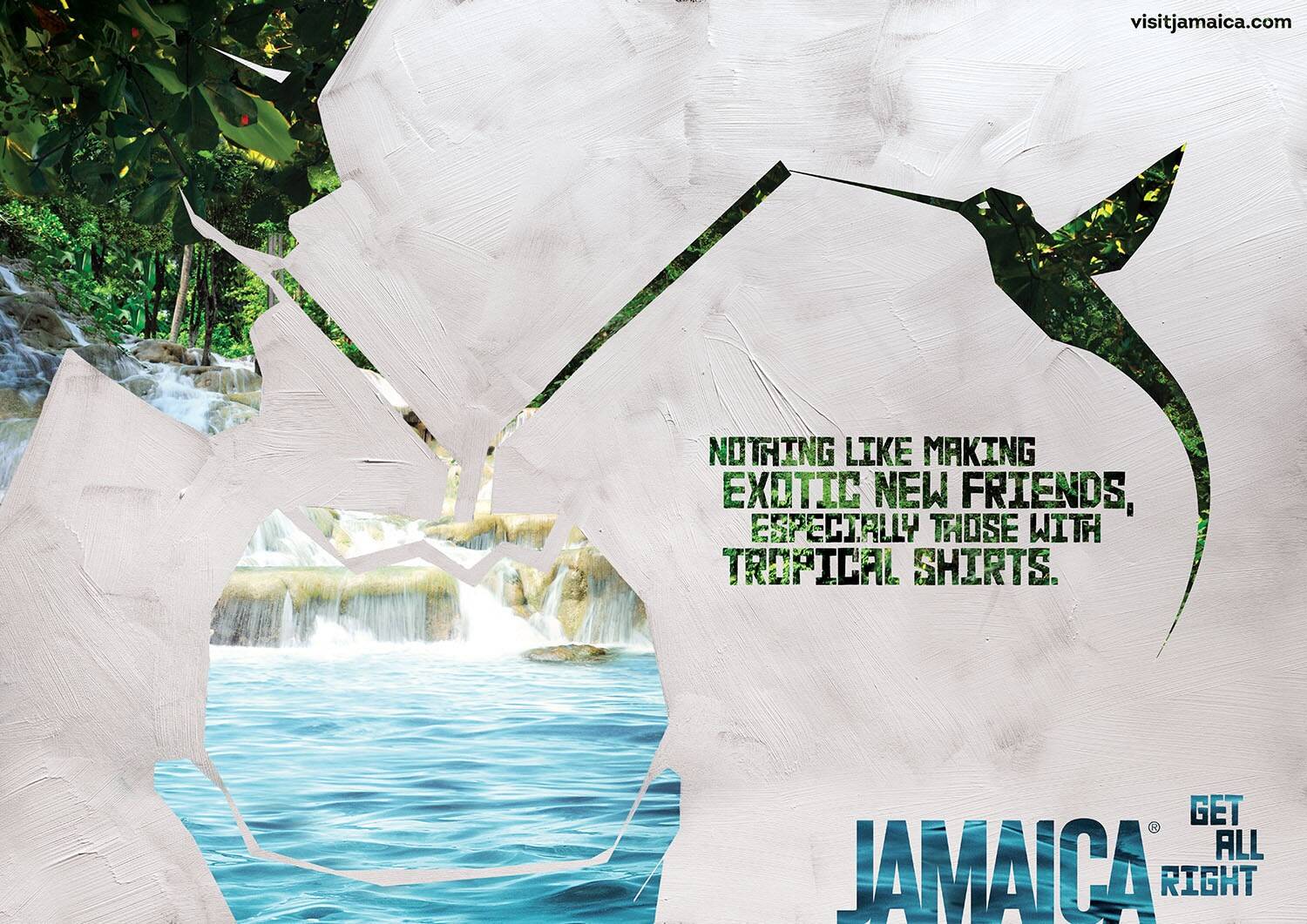 Jamaica Tourist Board Waterfall, Scuba, Bikini, Jerk chicken, Wedding