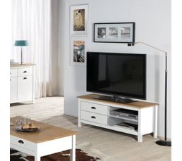 Meuble Tv Campagne Maya Bois Massif Blanc Meubles Tv But