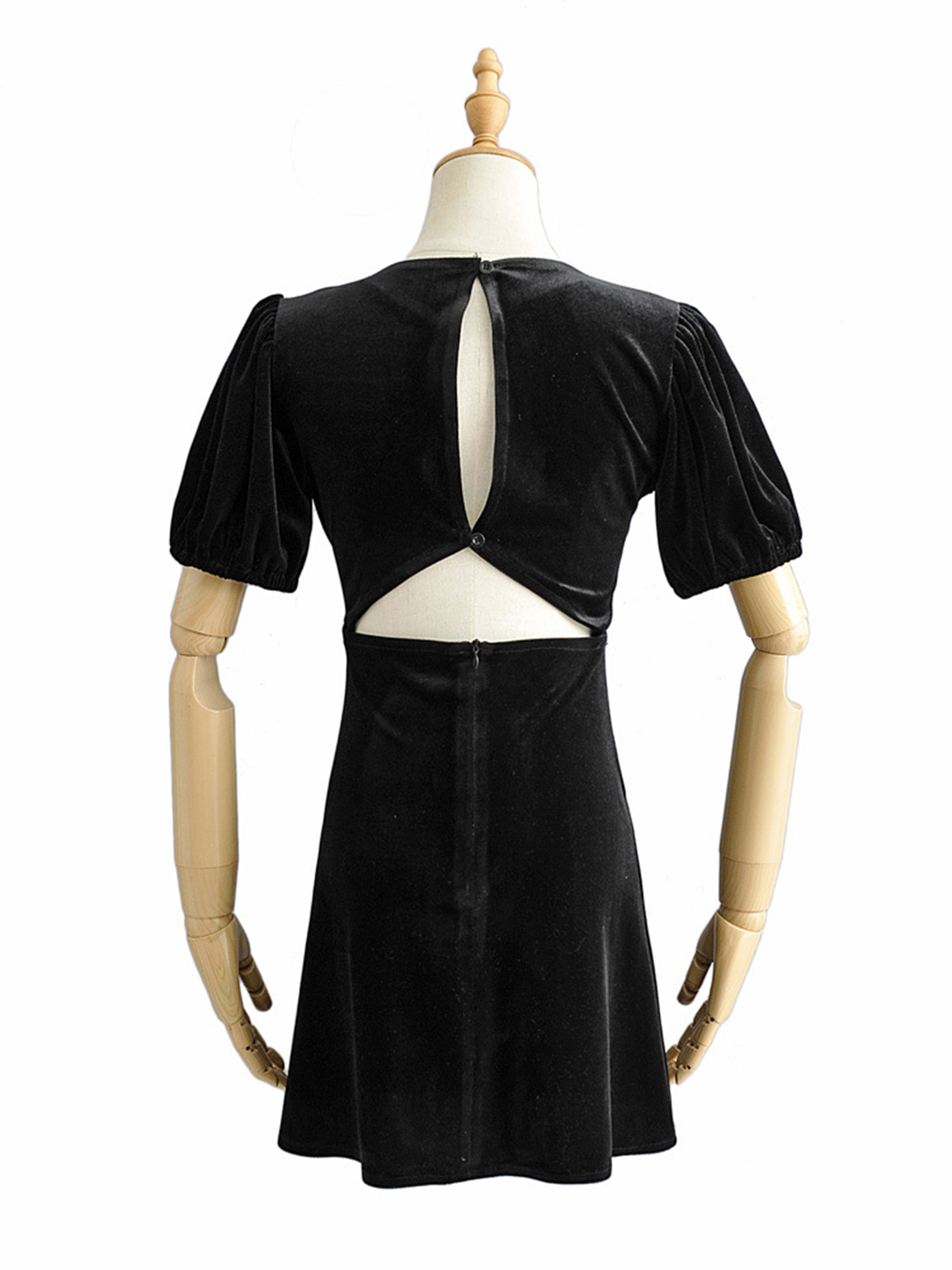 Black Velvet Vneck Puff Sleeve Mini Dress Choies