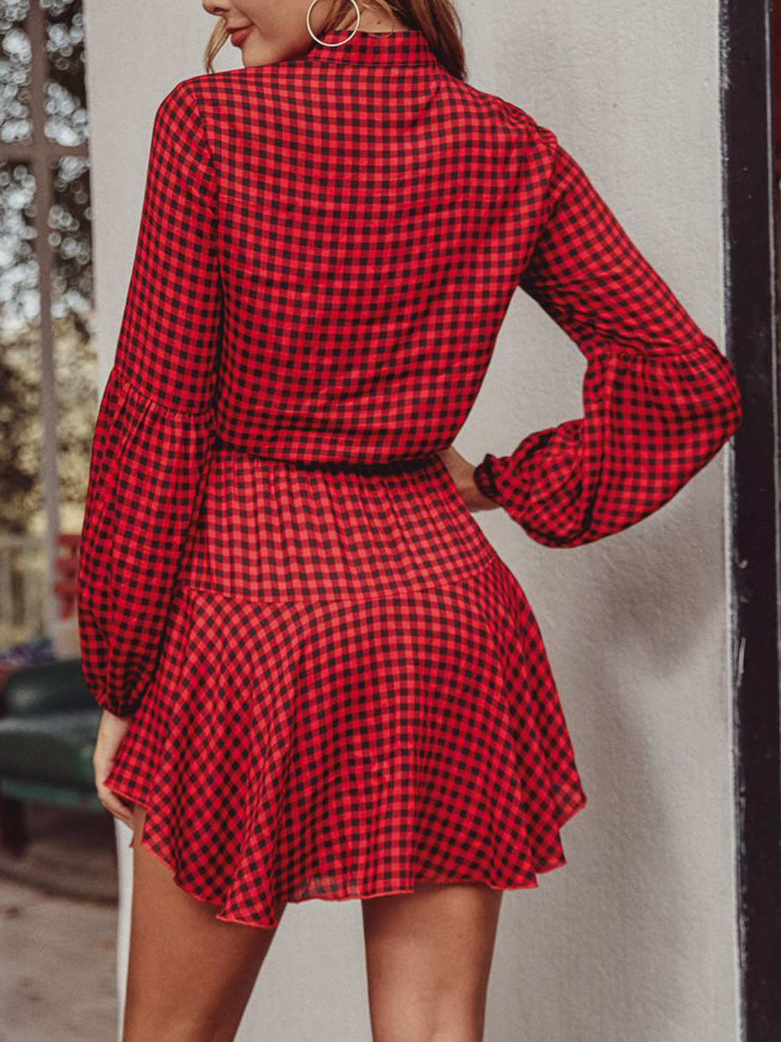 Red Plaid Christmas Long Sleeve Mini Dress Choies
