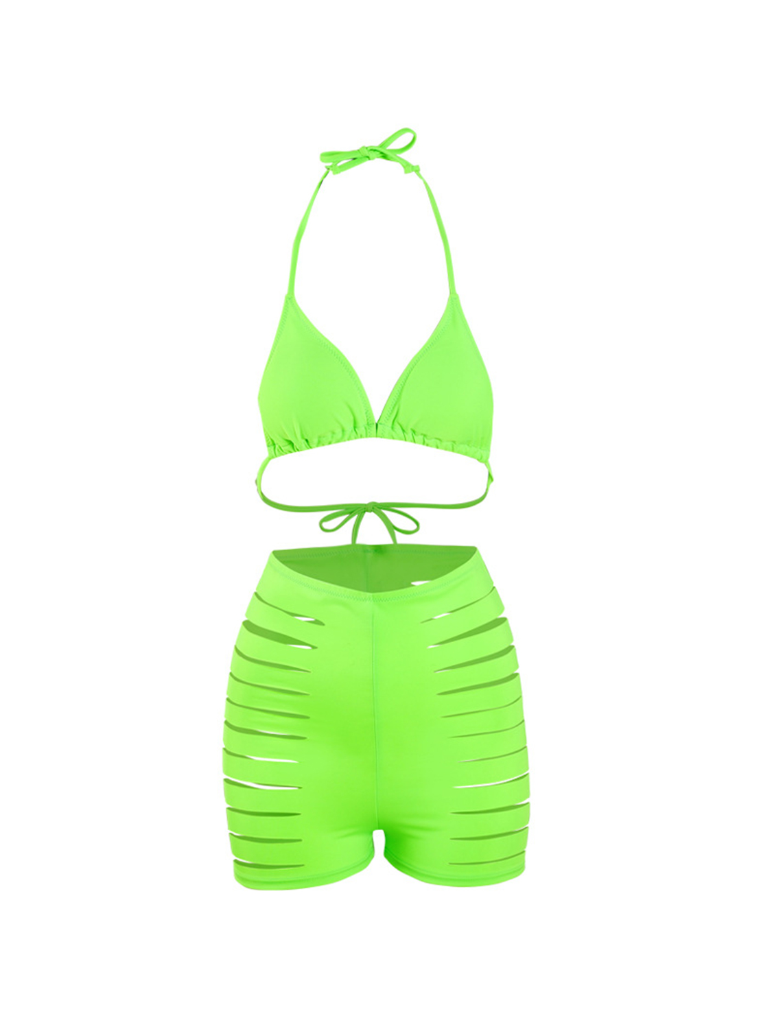 Green Halter Bikini Top And High Waist Bottom Choies