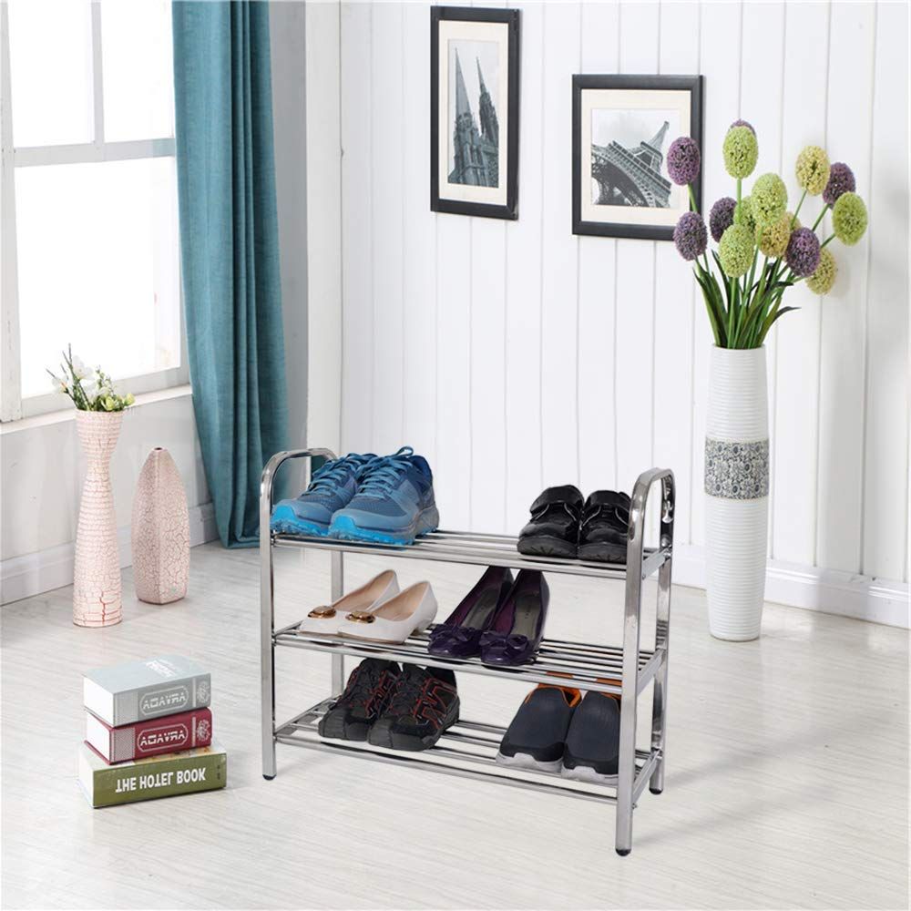 3Tier Stainless Steel Shoe Rack Organizer for home storage
