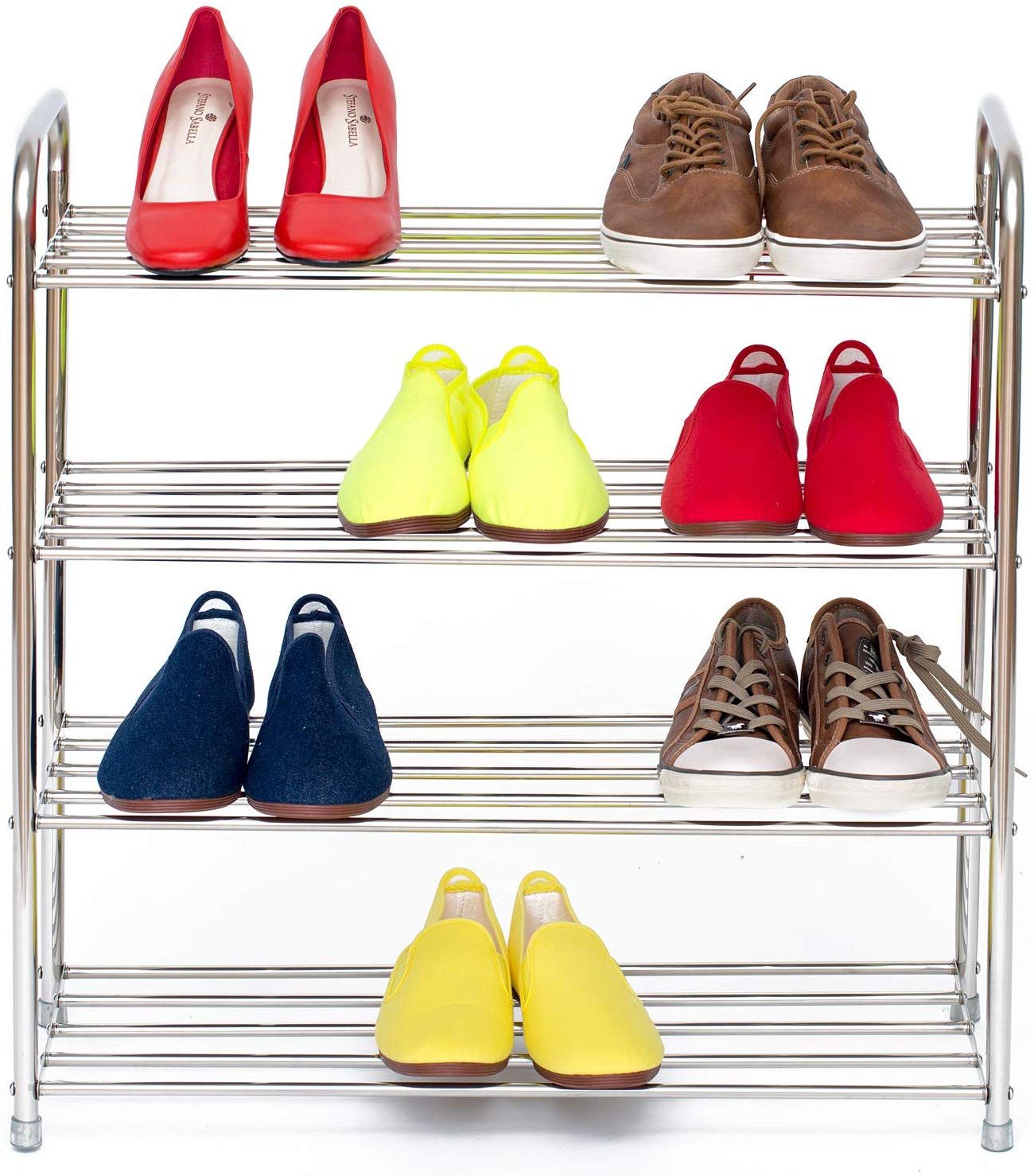 EISHO 4 Tier Stainless Steel Shoe Rack, Grey Silver