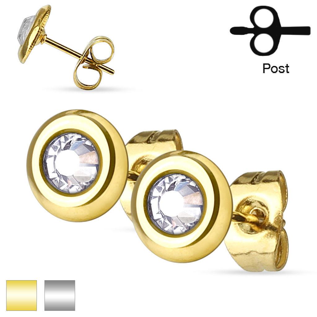 Pair 316L Surgical Steel Clear Crystal Set Disc Stud Earrings eBay