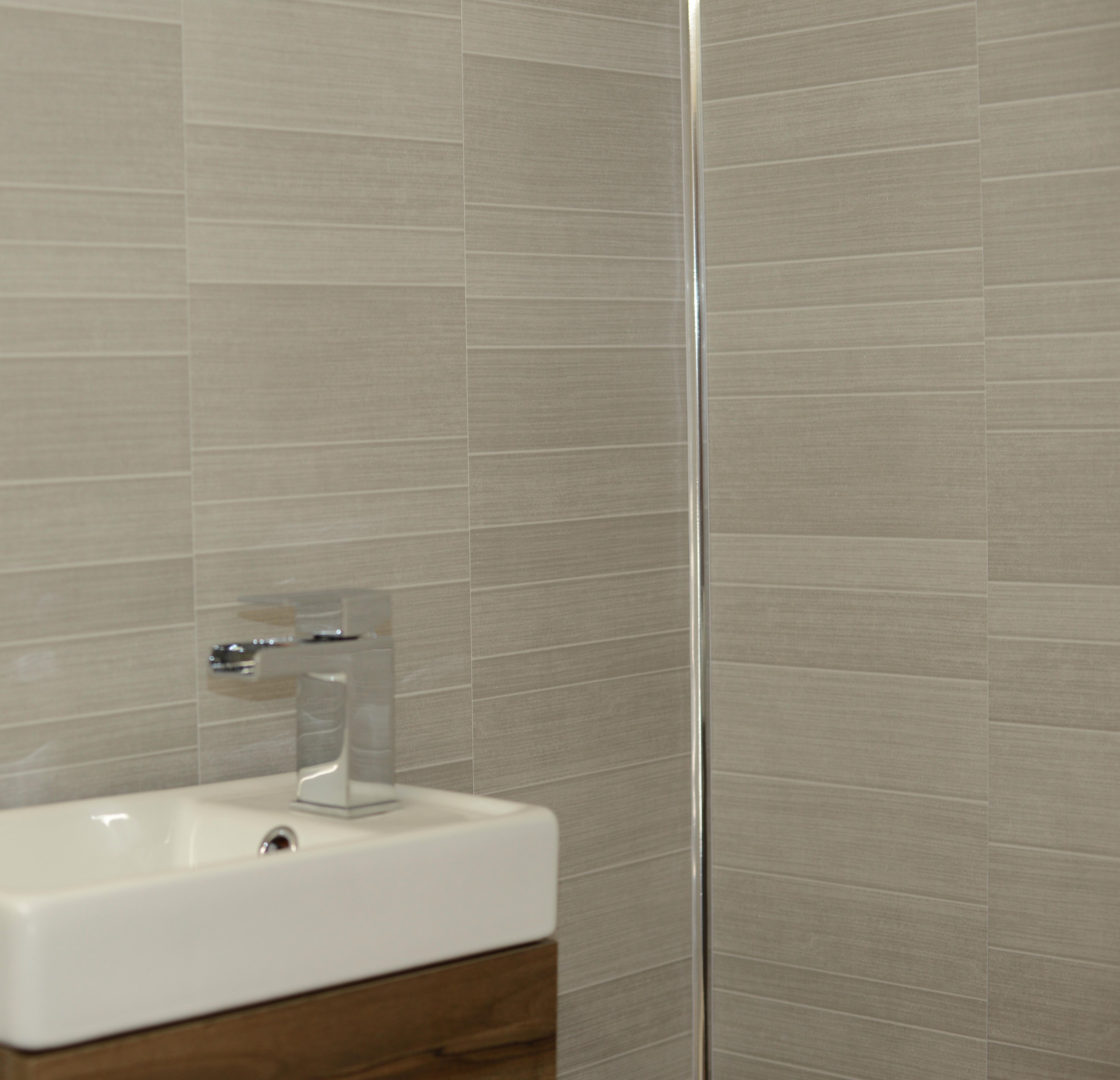 Light Grey Small Tile Effect Wall Panels PVC Bathroom Cladding Shower