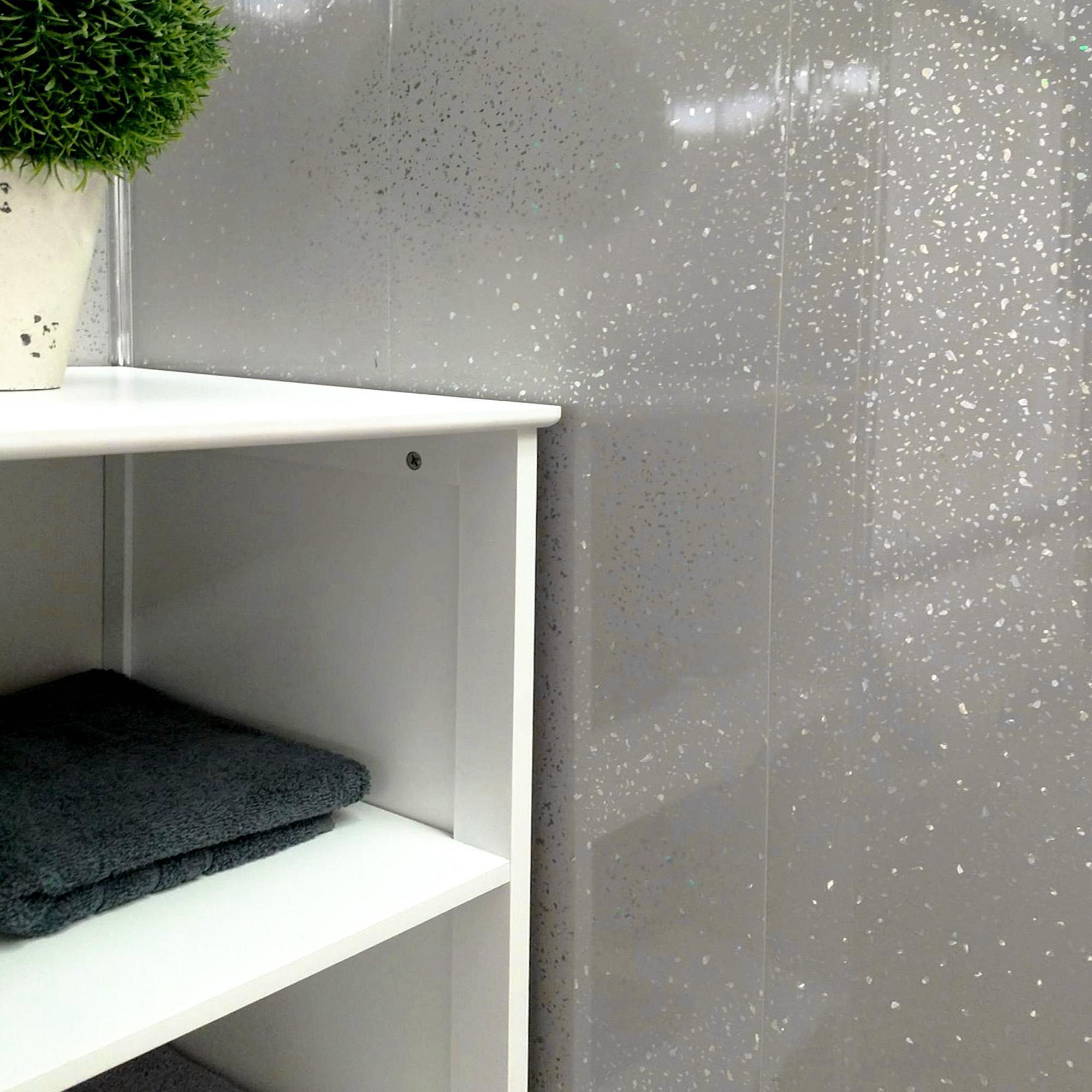 Grey Sparkle Bathroom Wall Panels Wet Wall Shower Glitter Cladding PVC