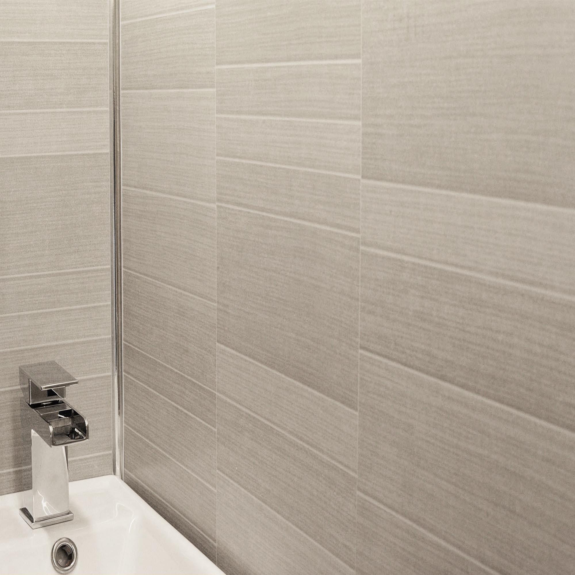 Light Grey Small Tile Effect Wall Panels PVC Bathroom Cladding Shower