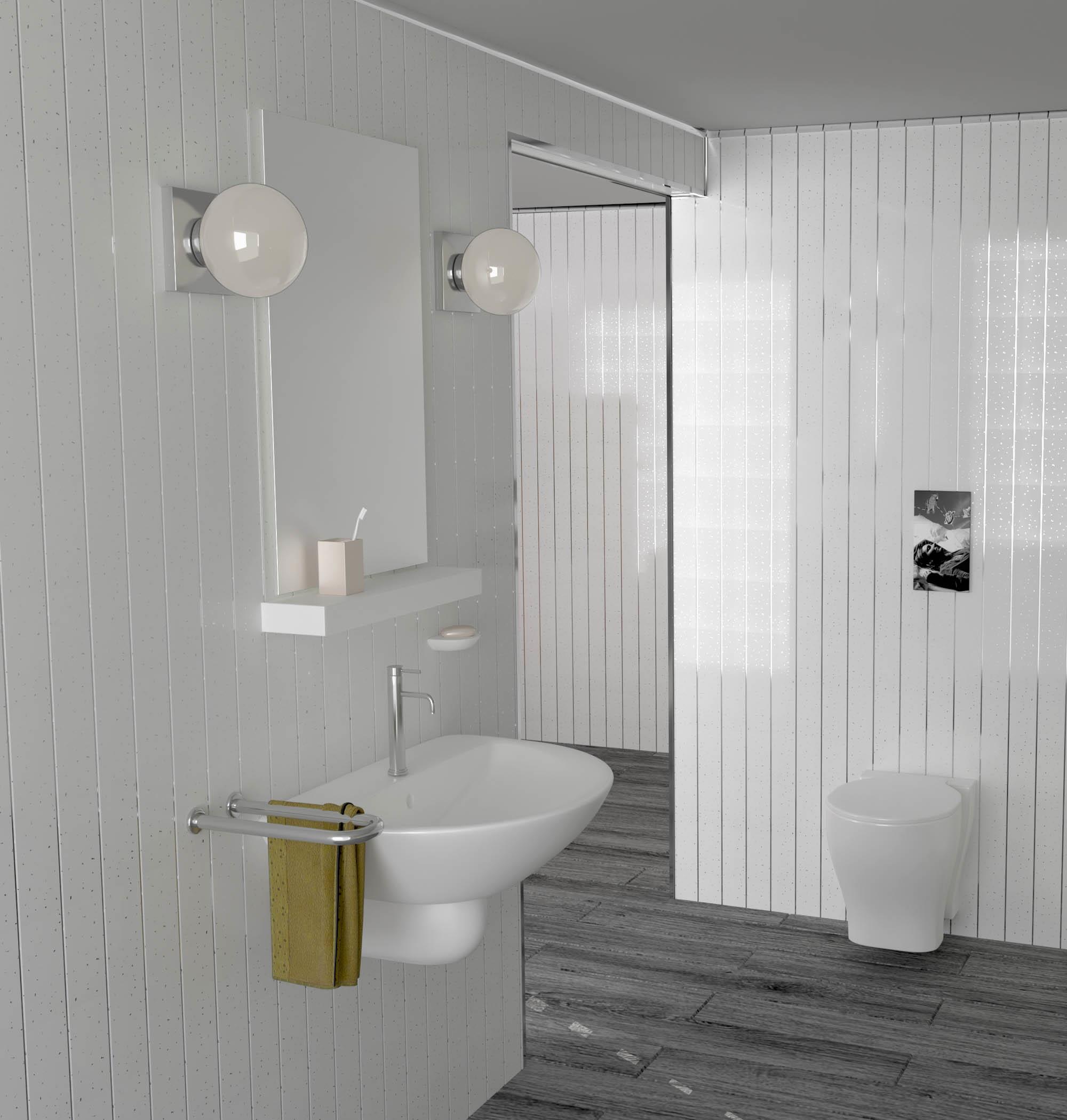 White Utopia Sparkle Chrome Bathroom Cladding Plastic Shower Wall