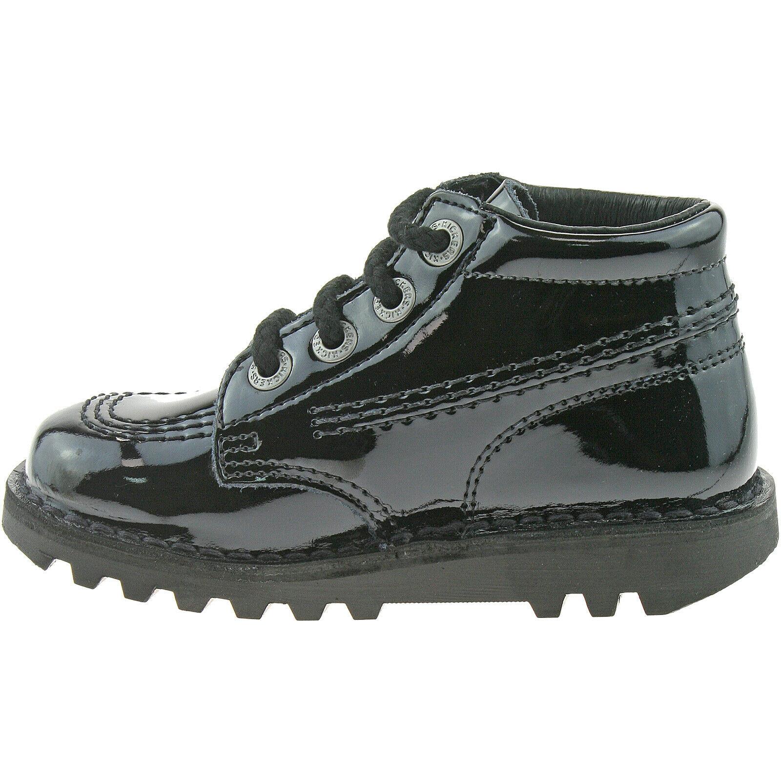 GIRLS INFANTS KICKERS KICK HI BLACK PATENT LEATHER SCHOOL SHOES