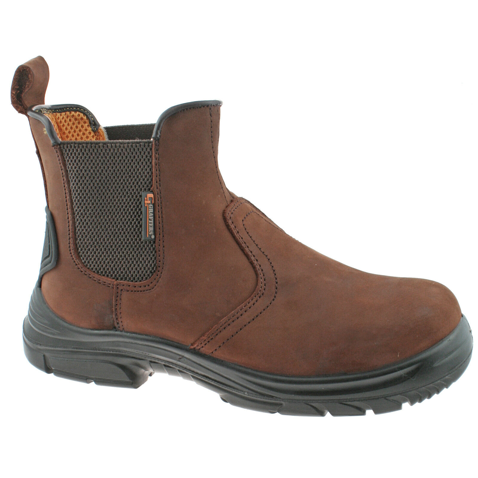 MENS GRAFTERS BROWN LEATHER WIDE FITTING CHELSEA DEALER SAFETY BOOTS
