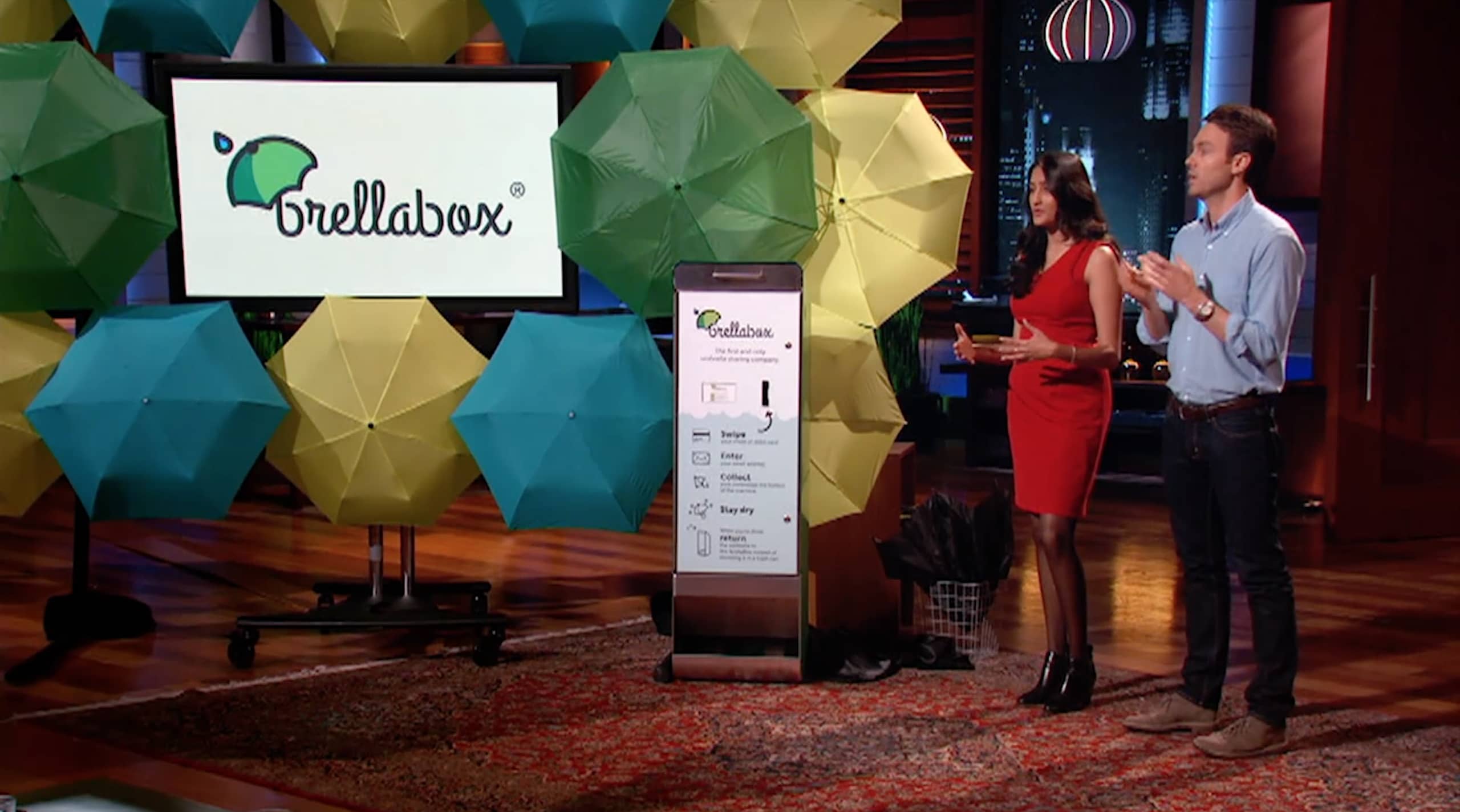 CNBC Prime Shark Tank BrellaBox umbrella sharing pitch fail
