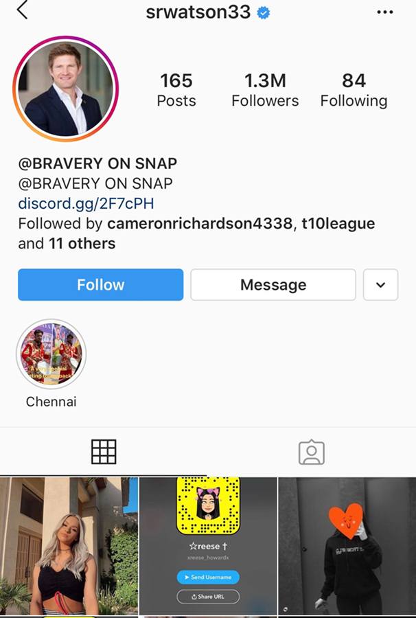 After Twitter, Shane Watson's official Instagram account