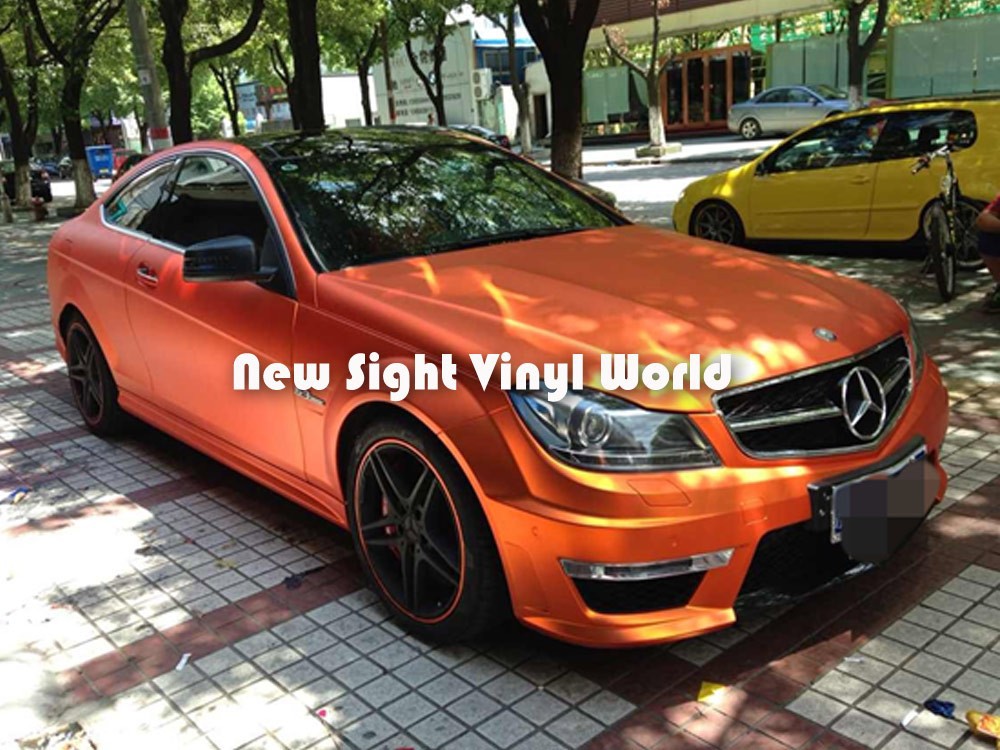 2019 High Quality Matte Satin Chrome Orange Vinyl Wrap Orange Satin