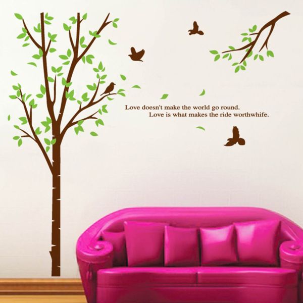 Green Tree Wall Art Mural Decor Birds In The Forest Nature View