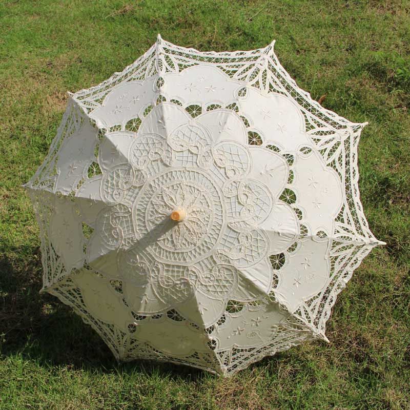 2019 Battenburg Ivory Wedding Bridal Lace Parasol Umbrella From