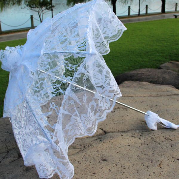 2019 White Bride Lace Ruffle Wedding Bridal Parasol Umbrella From