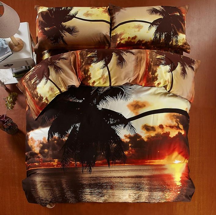 Gold Palm Tree Sunset Bedding Comforter Set Sets Queen Size Bedspread