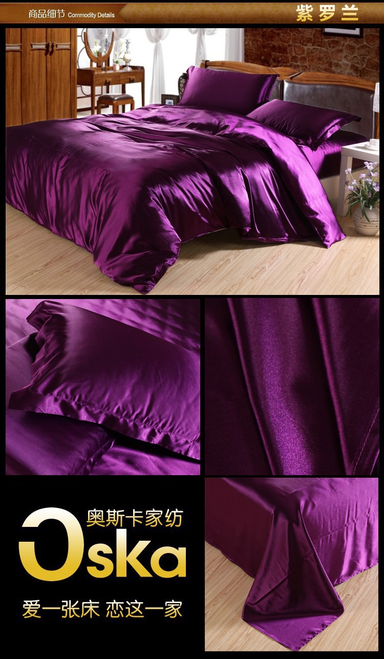 Purple Blue Mulberry Silk Satin Bedding Set Luxury King Size Queen Full