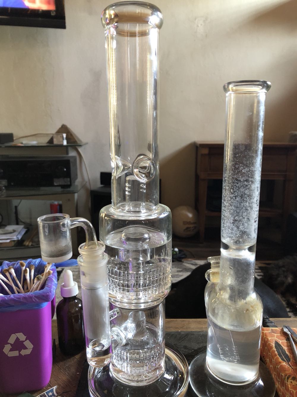 15.5 Inch Big Glass Bong With Double Barrel Stereo Matrix Domed