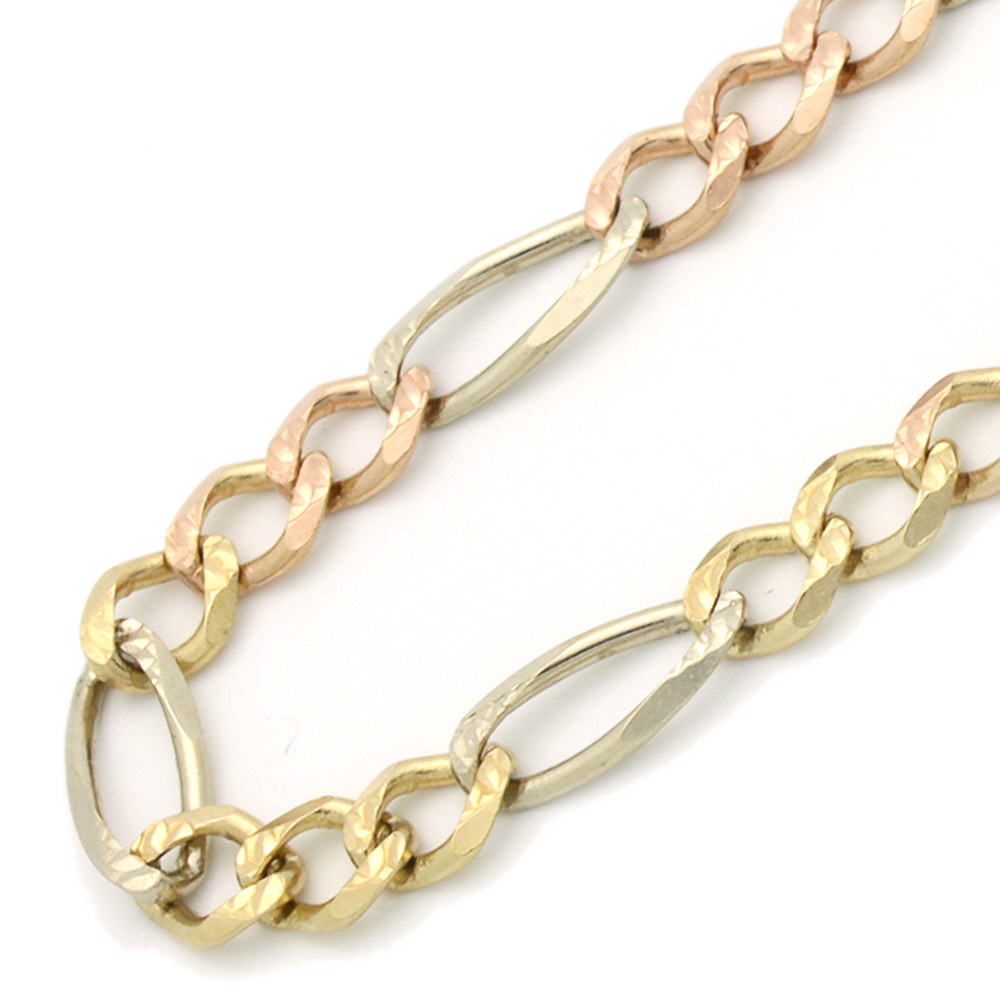 Men's 5mm 14K Tricolor Gold Chain Larga Figaro Chain Necklace / Gift