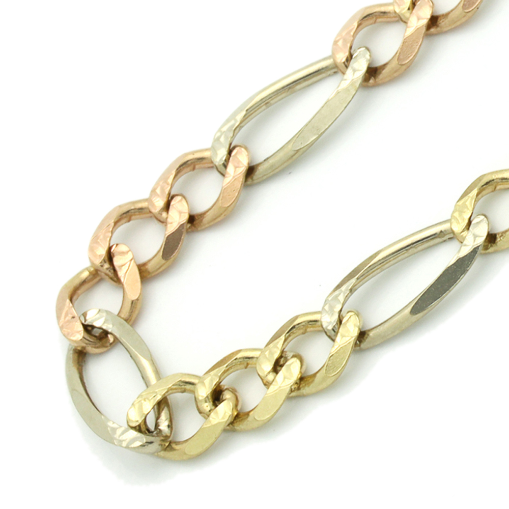 6mm 14K Tricolor Gold Chain Larga Figaro Chain Necklace Gift box Ship