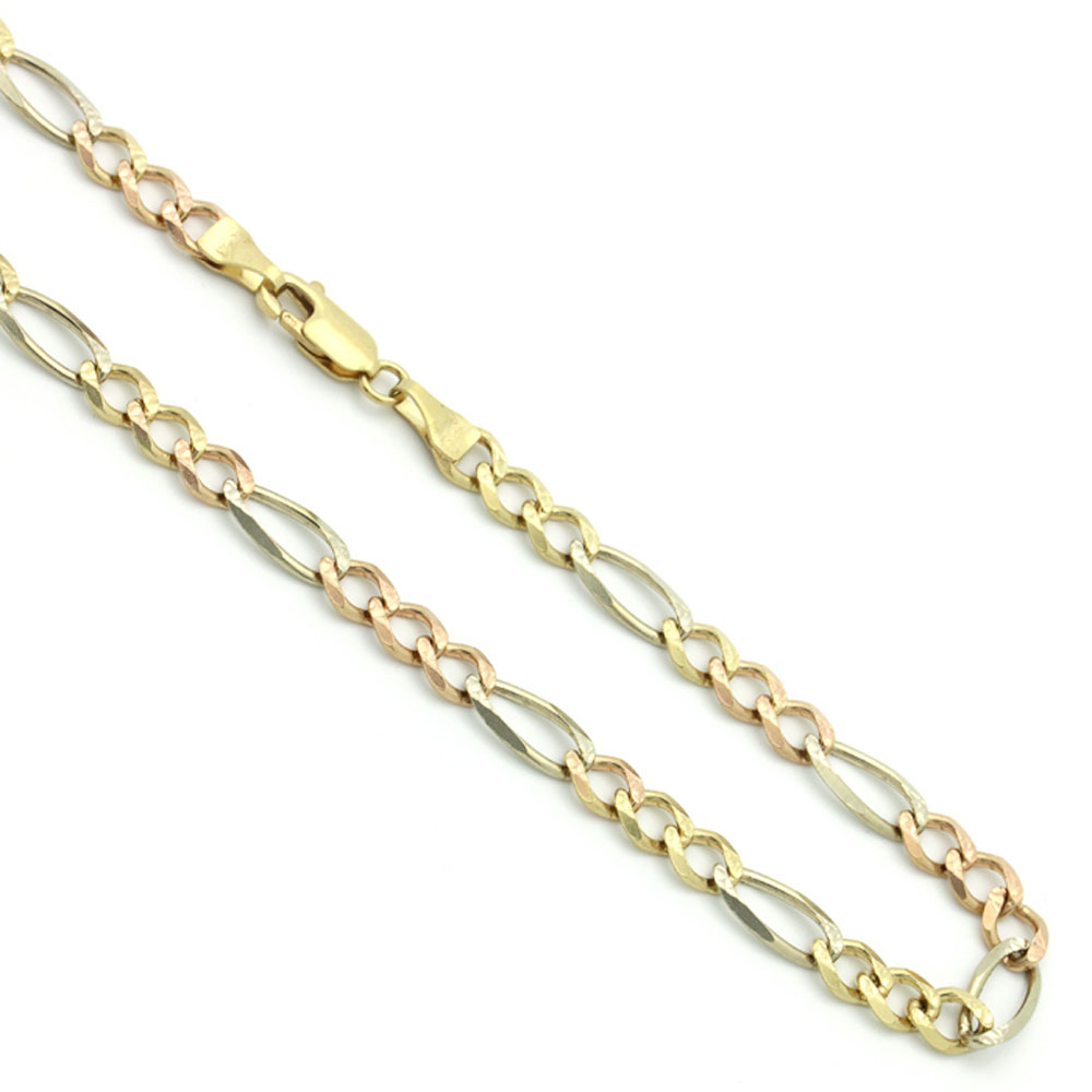 6mm 14K Tricolor Gold Chain Larga Figaro Chain Necklace Gift box Ship